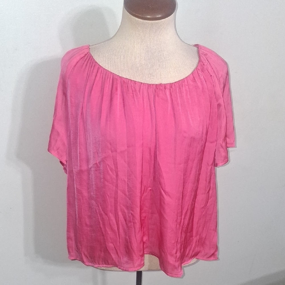 Premise/ Bright Pink Women's Short Sleeve Blouse- W Sz Small Petite